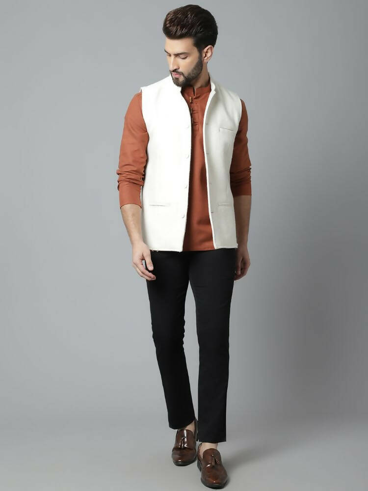 Even Apparels Pure Wool Nehru Jacket - White