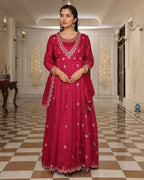 Jyoti Fashion Women's Rani Pink Soft Silk Embroidered Designer Kurta Set