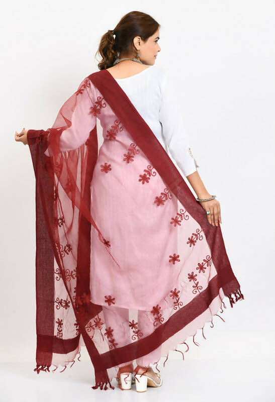 Mominos Fashion Moeza Women's Orgenza All Over Chikan Work Maroon Dupatta - Distacart