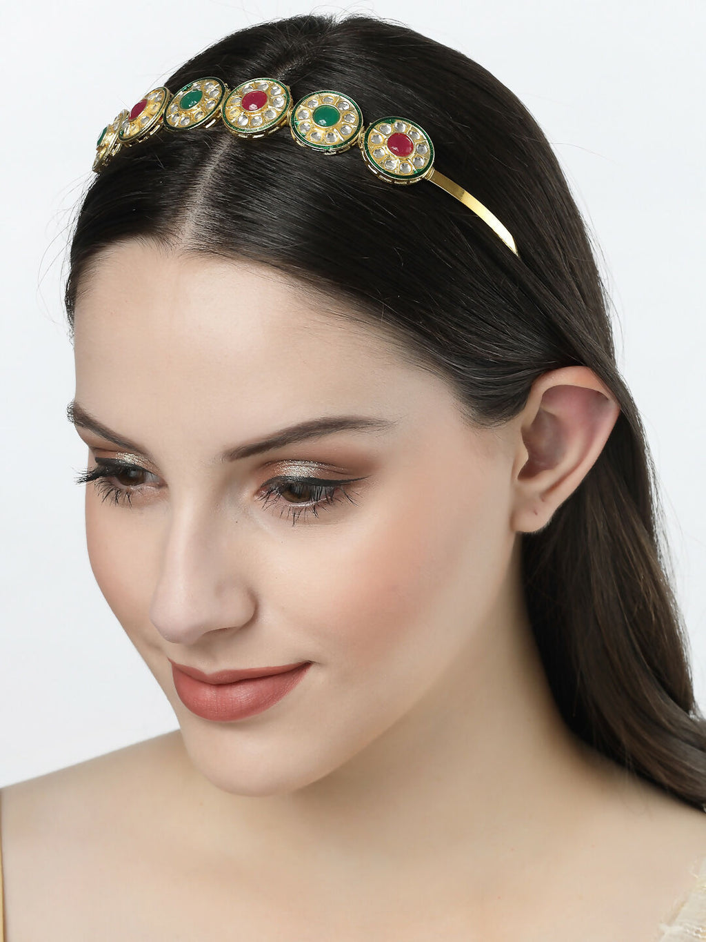 NVR Women's Multi colour Kundan Gold-Polished Embellished Hairband