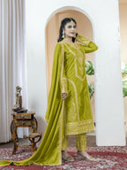 Teeya Creation Pista Green Color Chinnon Silk Embroidery Work Fully Stitched Salwar Suit - Distacart