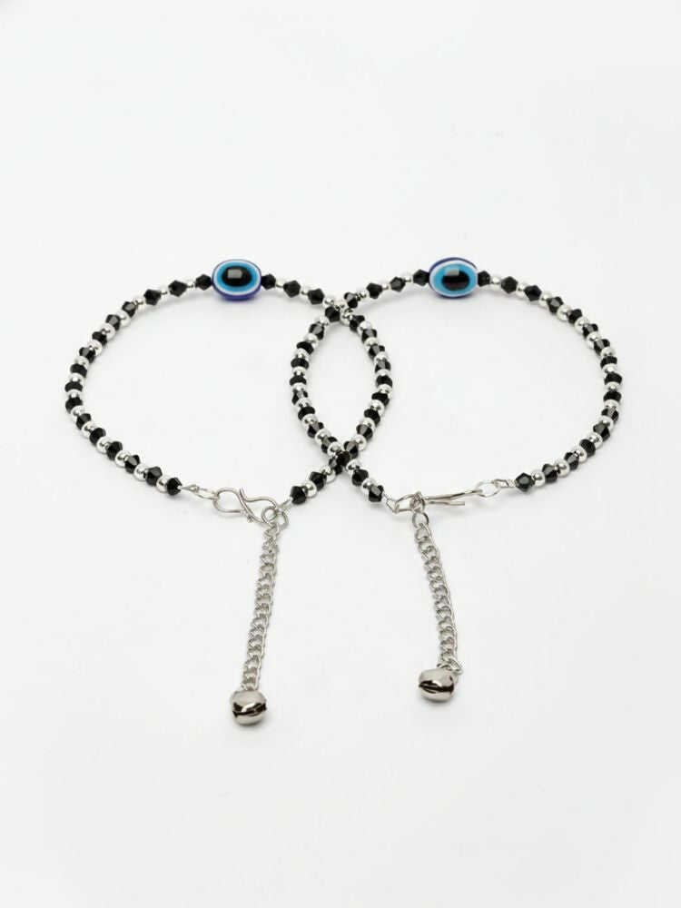 NVR Women Evil Eye Silver Plated Artificial Beads Anklet