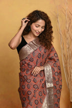 Very Much Indian Modal Silk Ajrakh Handblock Printed Natural Dyes With Designer Border Saree - Red