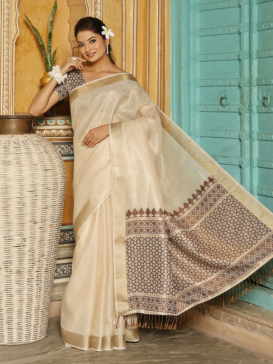 Shree Shyam Fashion Brown Linen Saree - Distacart