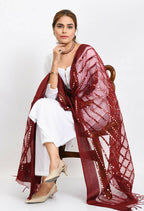 Mominos Fashion Moeza Women's Orgenza Mirror Stripe Thread Work Maroon Dupatta - Distacart
