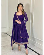 Teeya Creation Purple Color Bandhani Print With Embroidery Work Functional Wear Gown - Distacart
