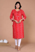 Miravan Women's Festive Wear Red Bandhani Printed Straight Kurta
