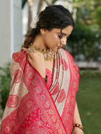 Shree Shyam Fashion Cream With Red Silk Blend Saree - Distacart