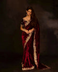 Joban Fashion Maroon 9000 Velvet Party Wear Sarees - Distacart