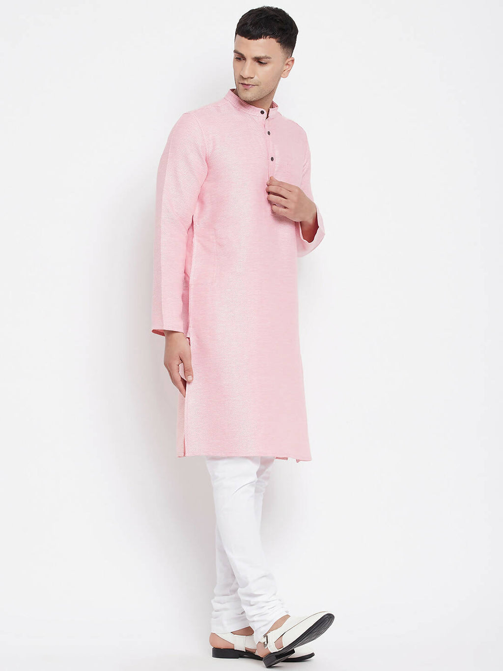 Even Apparels Pink Pure Cotton Men's Kurta With Band Collar - Distacart