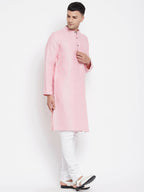 Even Apparels Pink Pure Cotton Men's Kurta With Band Collar - Distacart