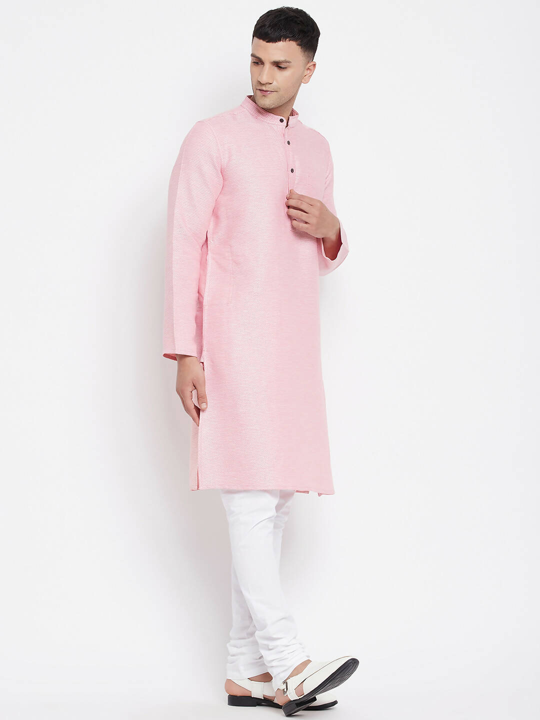 Even Apparels Pink Pure Cotton Men's Kurta With Band Collar - Distacart