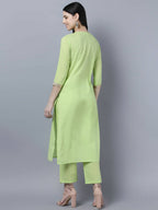 Myshka Women Green Regular Pure Cotton Kurta with Trousers With Dupatta Set - Distacart