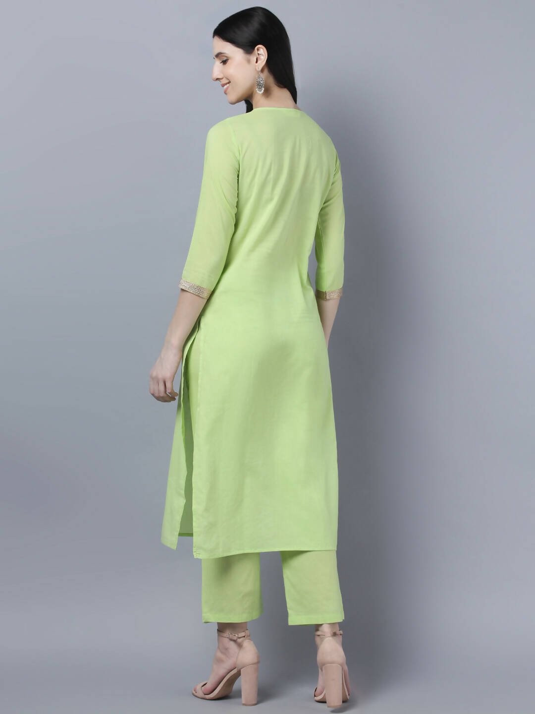 Myshka Women Green Regular Pure Cotton Kurta with Trousers With Dupatta Set - Distacart