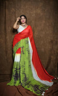 Exclusive Collection Red Green Beautiful Super Soft Most Comfortable Pure Mul Cotton Saree - Distacart