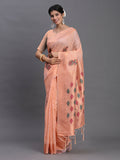 Shree Shyam Fashion Linen Cotton Peach Saree - Distacart