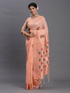 Shree Shyam Fashion Linen Cotton Peach Saree - Distacart