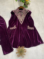 Vastranavya Purple Velvet Sequence Embroidery Work Top With Palazzo - Distacart