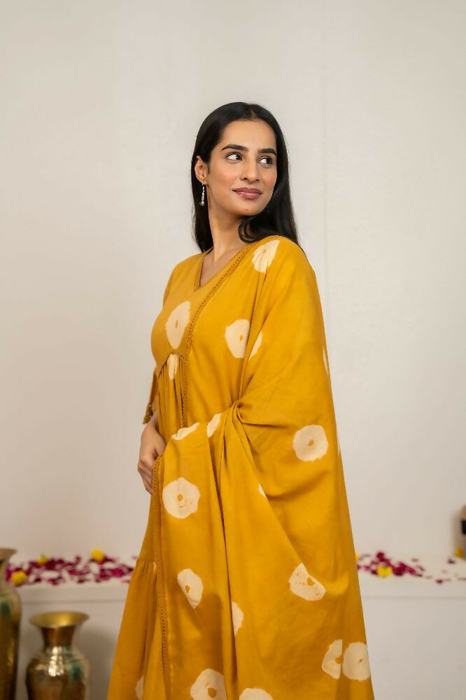 Joban Fashion Musard Yellow Tie & Dye Cotton Suit Set - Distacart