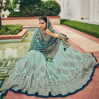 Sky Blue Heavy Viscose Khatli, Embroidery & Mirror Work Unstitched Lehenga Choli - Sisha Keshav