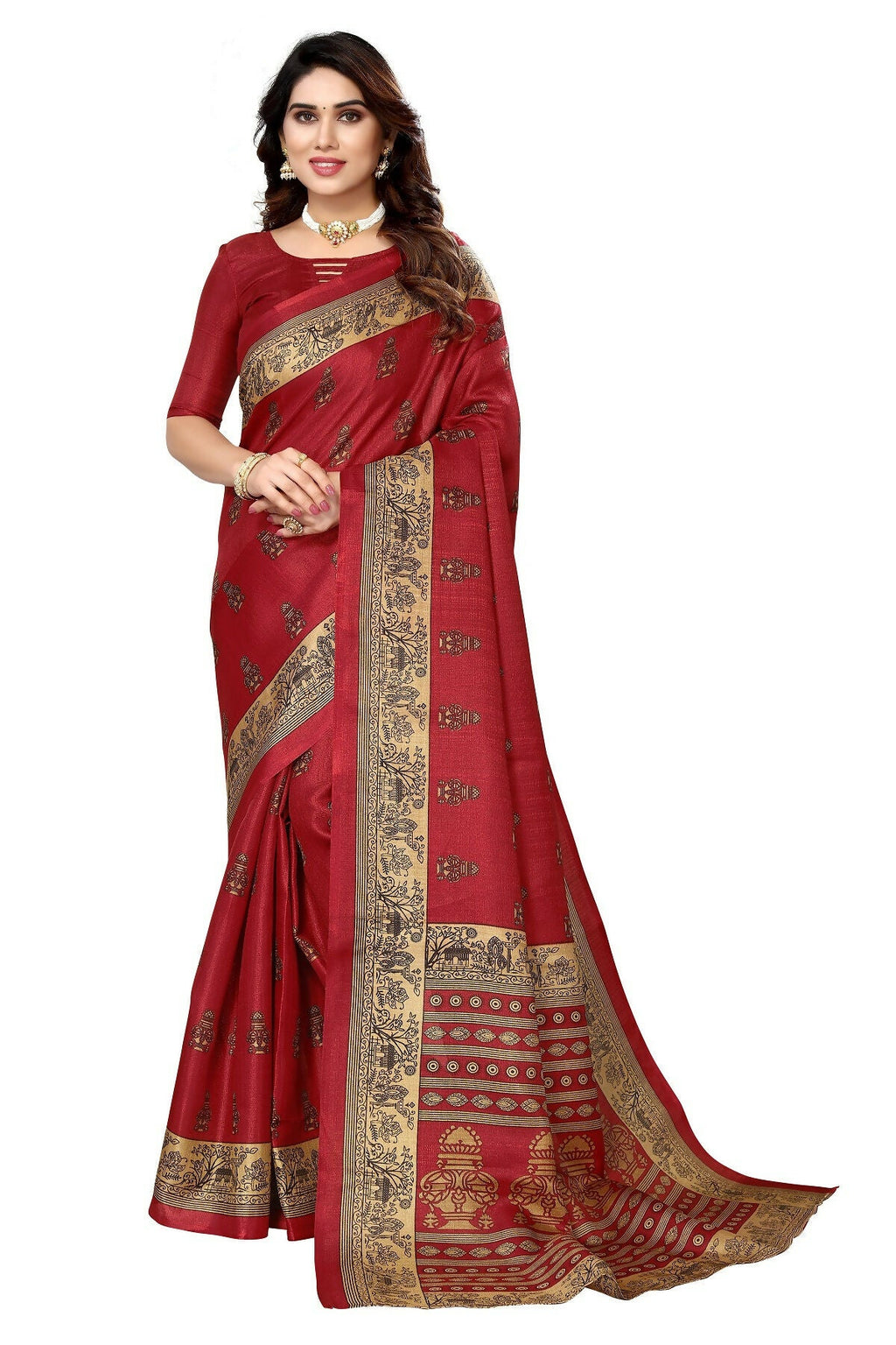 Vamika maroon Printed Art Silk Saree