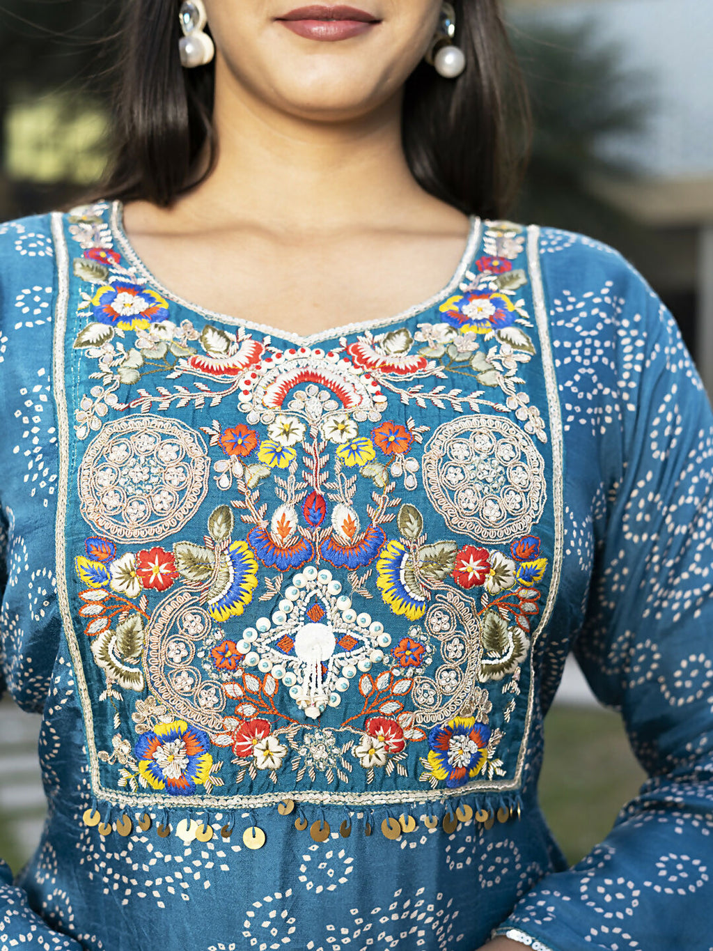 Joban Fashion Blue Cotton Premium Pure Viscose Print Dola With Handwork Kurta set