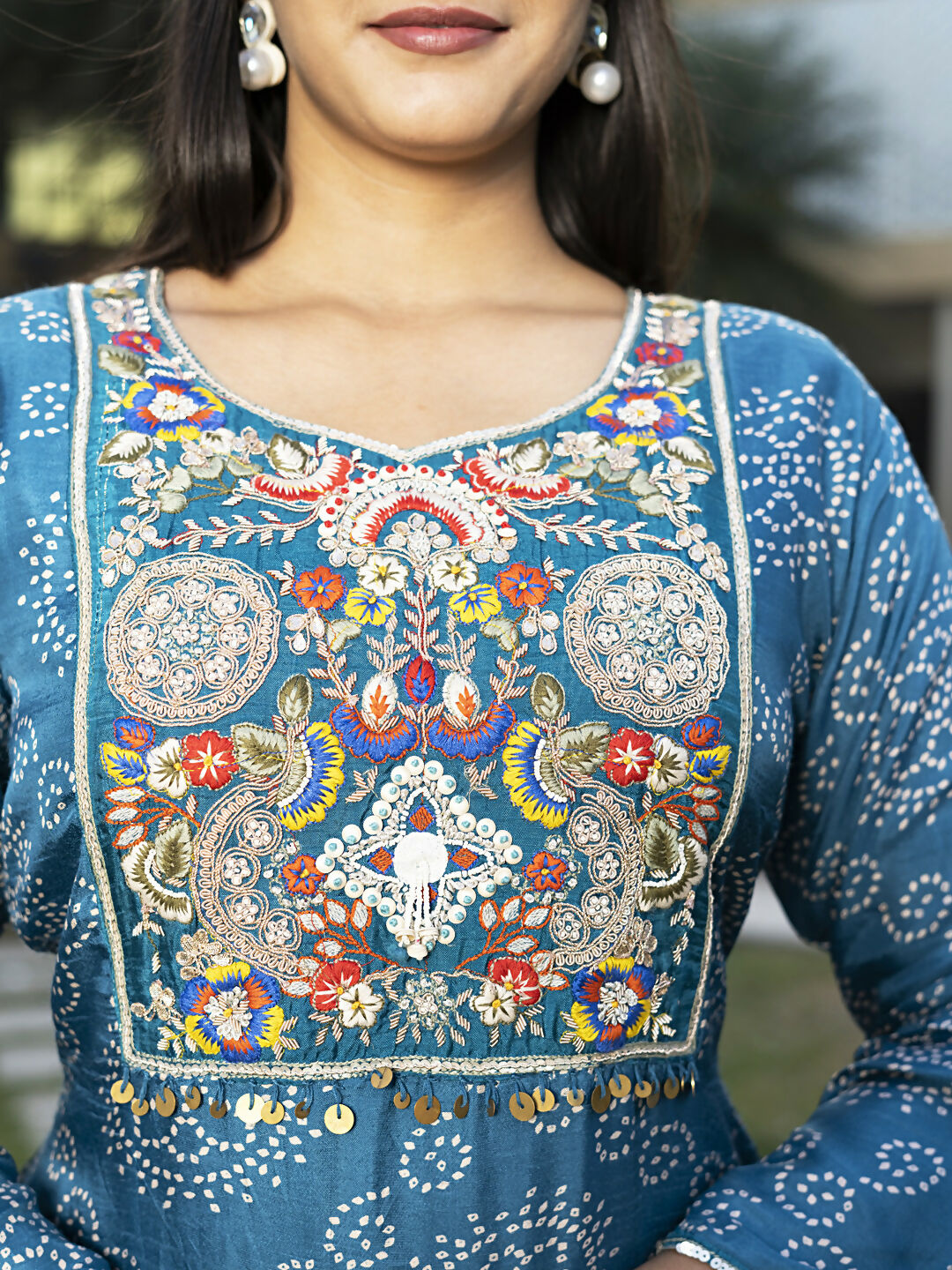 Joban Fashion Blue Cotton Premium Pure Viscose Print Dola With Handwork Kurta set