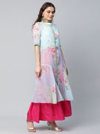 Ahalyaa Women Sea Green Floral Printed Top With Kurta - Distacart