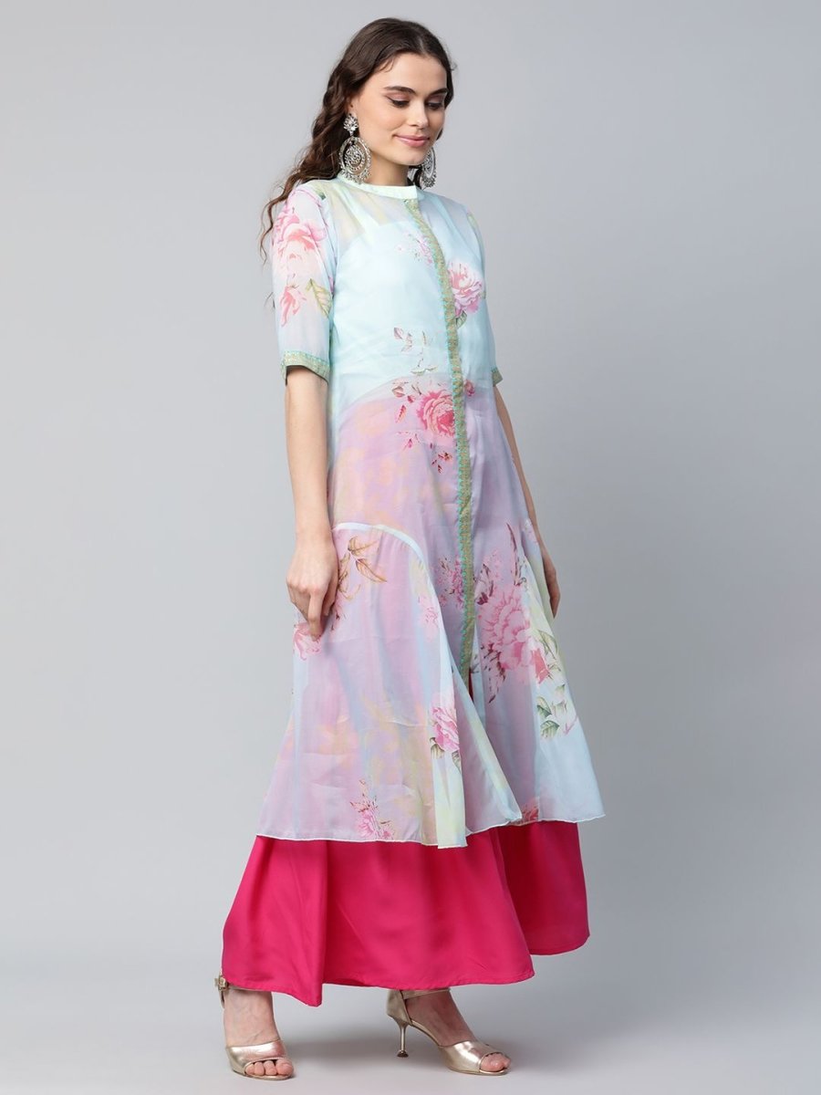 Ahalyaa Women Sea Green Floral Printed Top With Kurta - Distacart