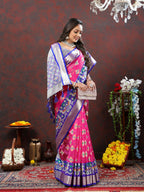 Lorenvalley Fashion Pink Organza Silk Woven Design with Meenakari Weaving Saree