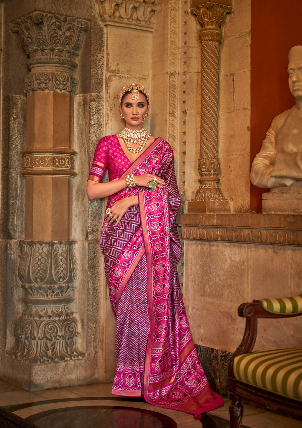 Magenta Banarasi Weaving, Ultra Aqua Finish, Zari Work Banarasi Silk Saree - Rath Kunti