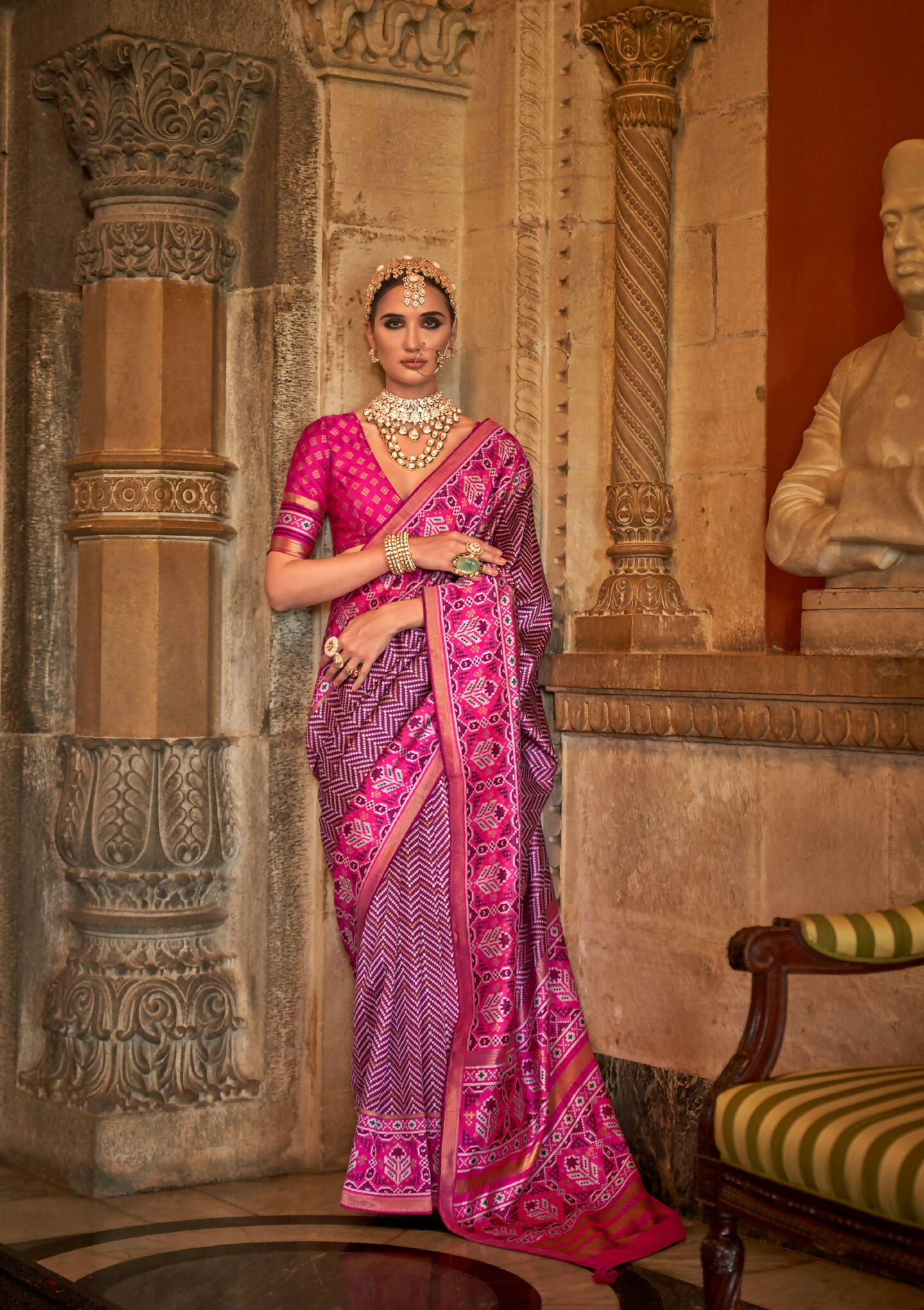 Magenta Banarasi Weaving, Ultra Aqua Finish, Zari Work Banarasi Silk Saree - Rath Kunti
