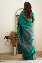DEIANA'S Beautiful Designer Golden zari Soft Lichi Silk Saree - Rama