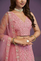 Pink Malai Silk Zari Embroidery Work Lehenga Choli - Jihu Culture