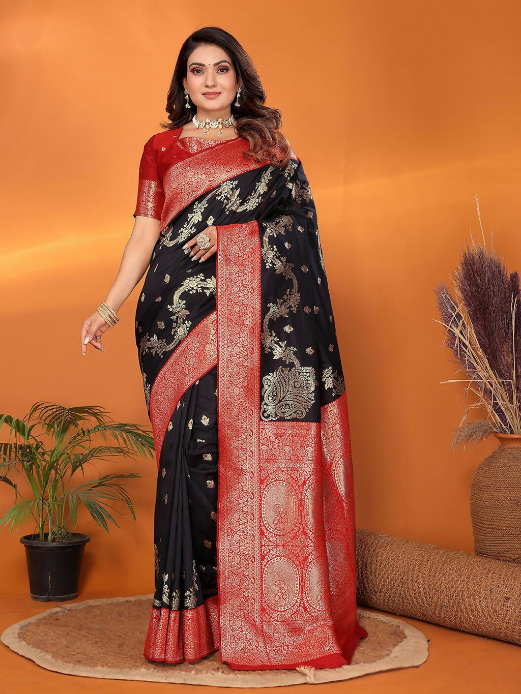 Joban Fashion Banarasi Black Woven Soft Silk Saree - Distacart