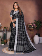 Aastha Fashion Black Linen Weaving Saree - Distacart