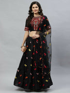 Black Cotton Embroidered Work Lehenga Choli with Dupatta - Jivika