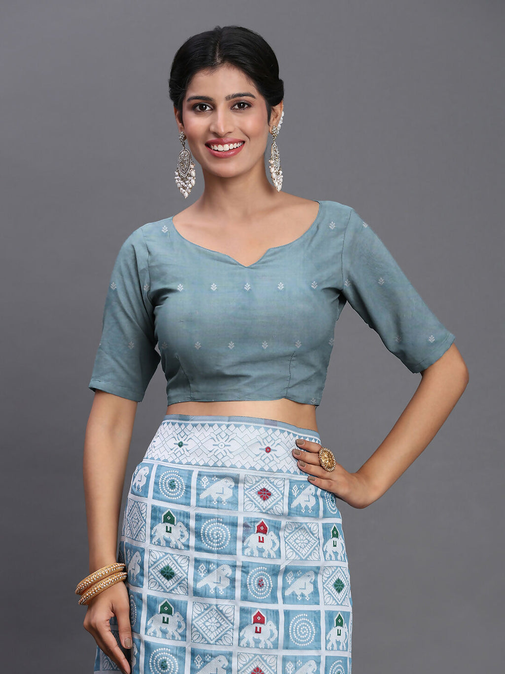 Shree Shyam Fashion Linen Cotton Sky Blue Saree - Distacart