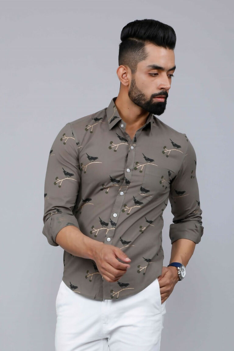 Miravan Men's Grey Floral Print Casual Shirt