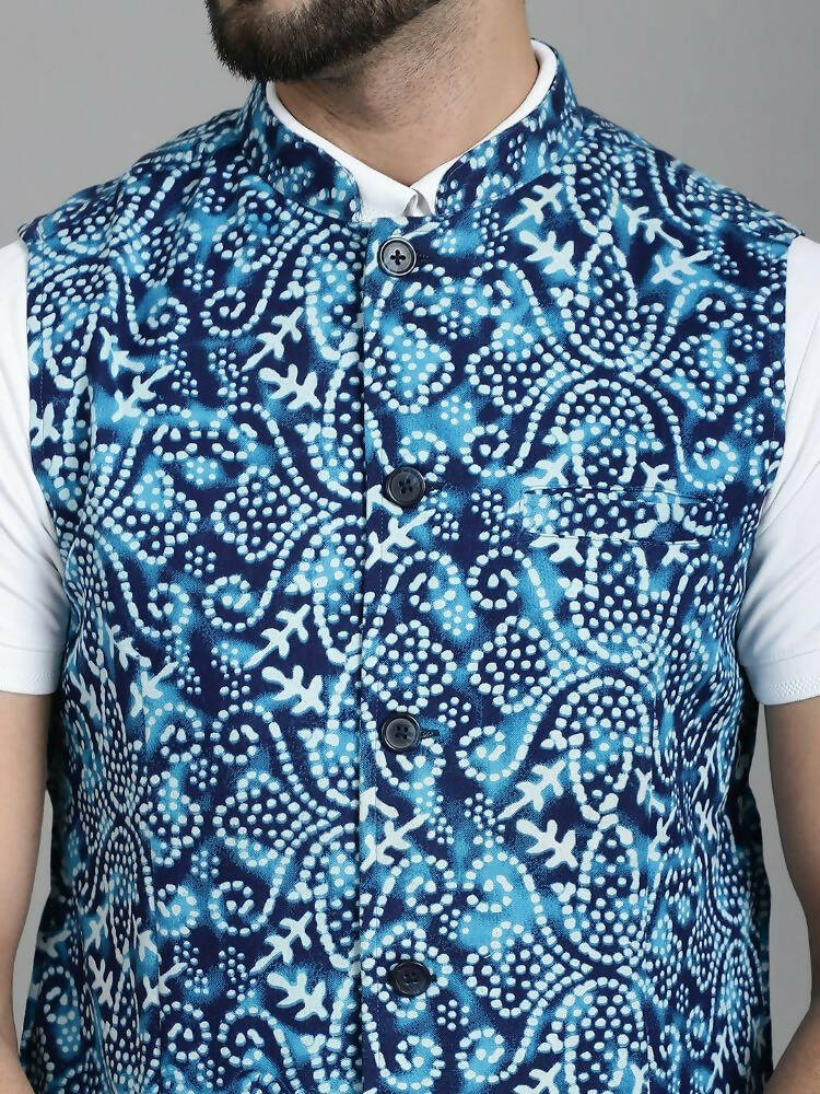 Even Apparels Nehru Jacket With Welt Pockets - Blue