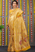 Jyoti Fashion Women's Yellow Paithani Silk Zari Woven Saree with Blouse