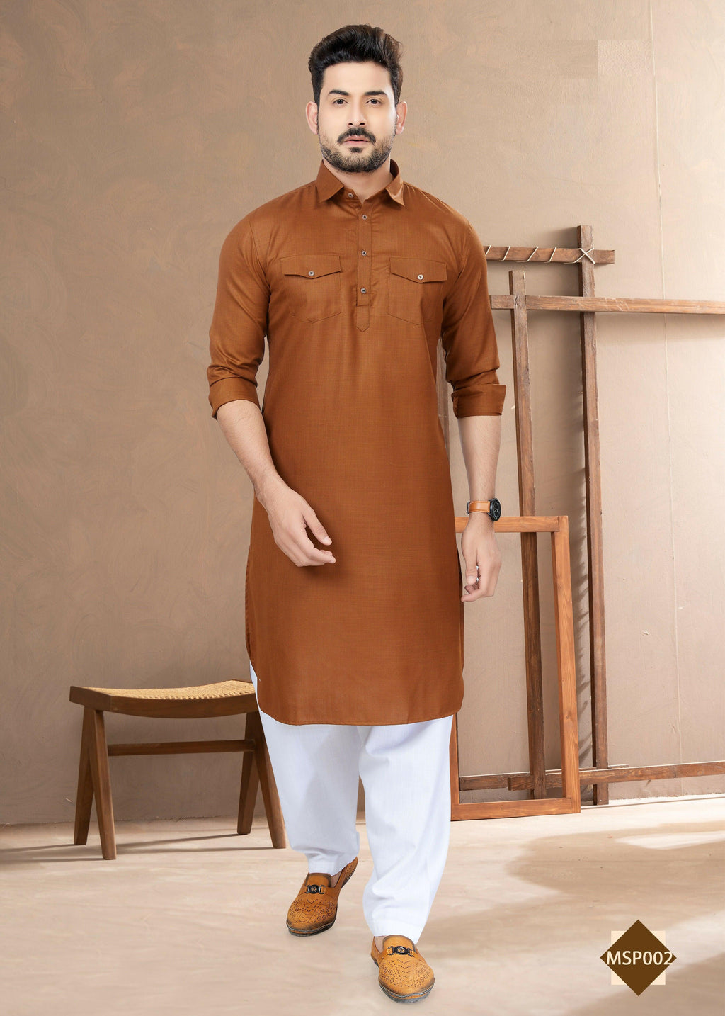 Joban Fashion Men's Dark Brown Heavy Cotton Plain Kurta Pyjama set