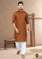 Joban Fashion Men's Dark Brown Heavy Cotton Plain Kurta Pyjama set