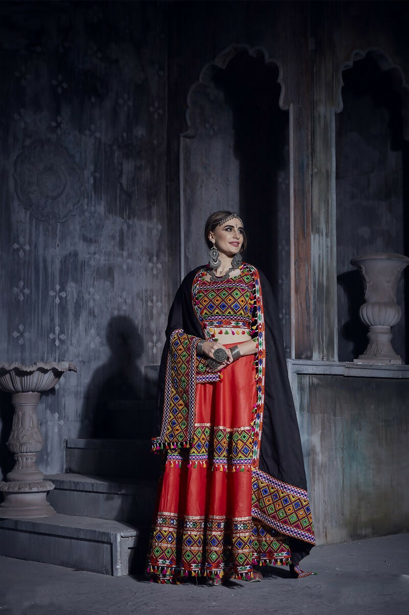 AI Fashion Red Art Silk Designer Navratri Lehenga Choli Collection