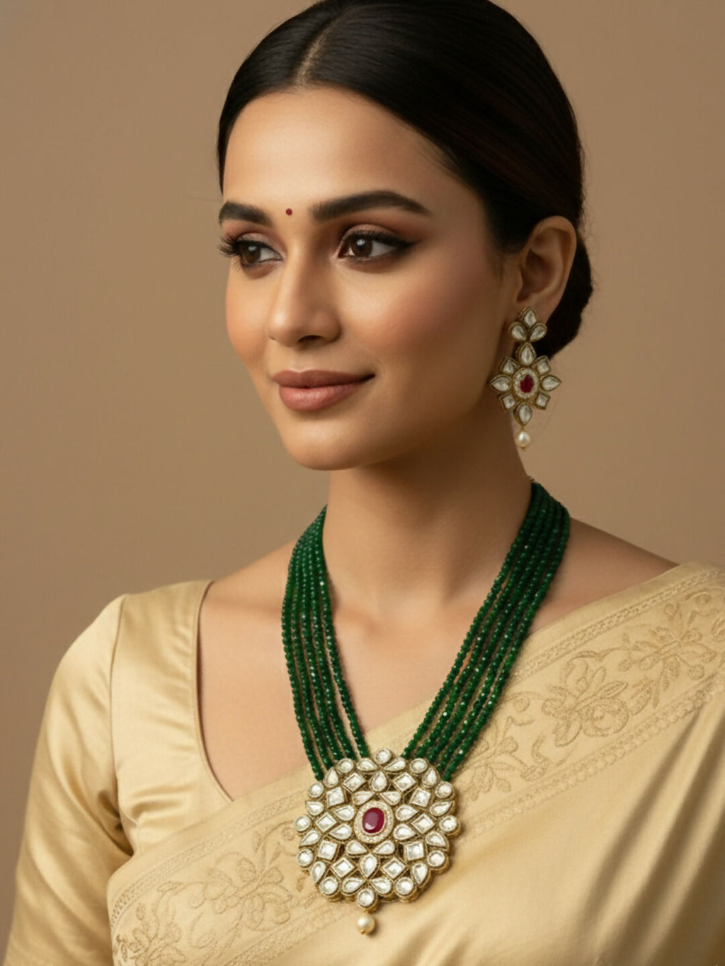 NVR Women Gold Plated Green Kundan Jewellery Set - Distacart