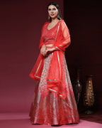 Red Organza Mirror With Coding Work Lehenga Choli with Dupatta - Tanya