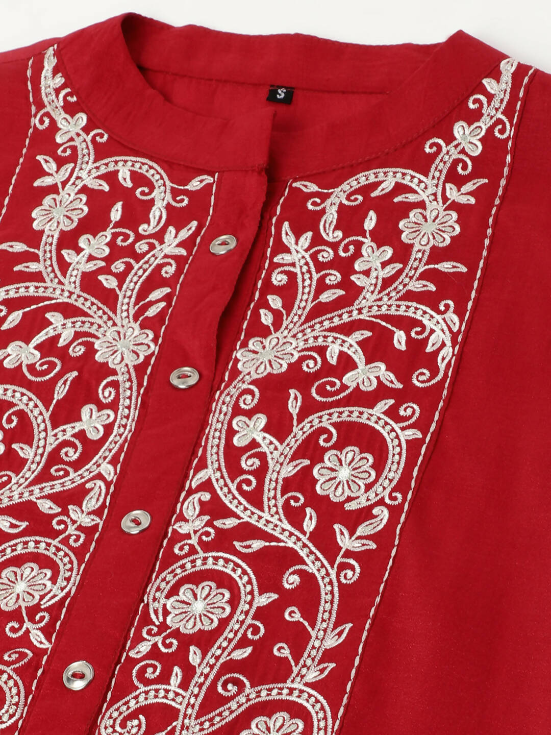 Red Chinon Floral Embroidered Top with Bottom - Maanushi