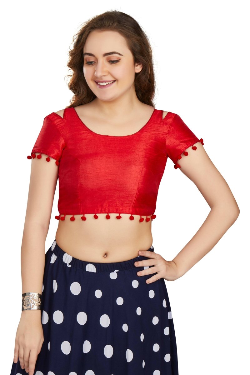 Aastha Fashion Women's Women's Orange Art Silk Button Readymade Blouse