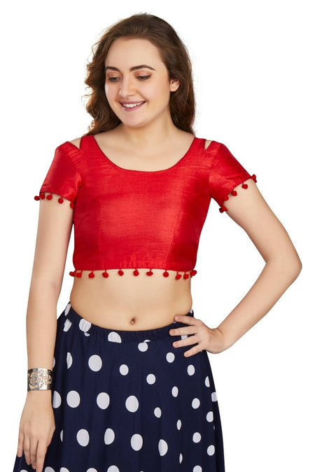 Aastha Fashion Women's Women's Orange Art Silk Button Readymade Blouse