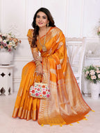 Aastha Fashion Yellow Soft Organza Silk Weaving Saree - Distacart